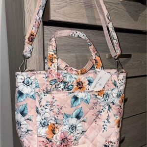 Vera Bradley Pink Floral Quilted Tote with Shoulder Strap